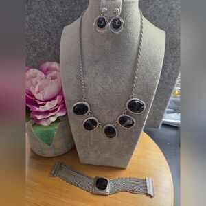Silver and Black Jewelry Set